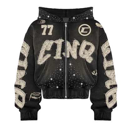 "CINQ" 77 STARLIGHT HOODIE BLACK