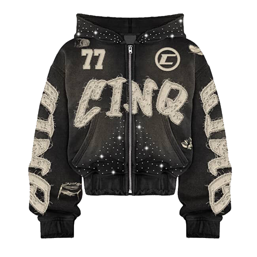 "CINQ" 77 STARLIGHT HOODIE BLACK