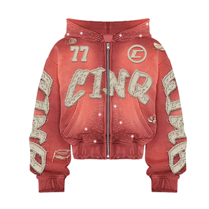 "CINQ" 77 STARLIGHT HOODIE RED